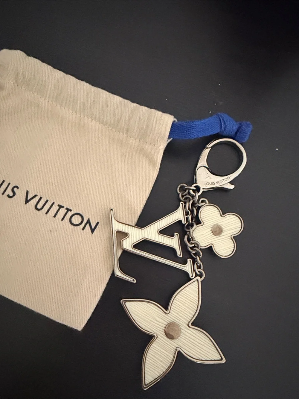 Louis Vuitton Cream and Silver Monogram Flower Key Holder